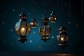 Ornamental lanterns and crescent moon Royalty Free Stock Photo