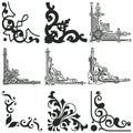 Ornamental linear corners. Vector calligraphic line corners for vintage frames illustration