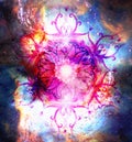 ornamental mandala in cosmic space, graphic effect.