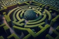 Ornamental maze, labyrinth hedge nature, gardening. Hedge formed into traditional maze. Generative AI