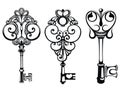 Ornamental medieval vintage keys . Antique keys