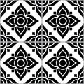 Azujelo Lisbon tile vector pattern - Lisbon tiles seamless design with flowers , tile decor in black and white - Portuguese retro Royalty Free Stock Photo