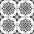 Azulejo vector tiles seamless pattern inspired by Portuguese art, Lisbon style black and white tile background Royalty Free Stock Photo