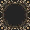 Ornamental mystic round frame with fancy pattern, tarot magic and astrology, border decor Royalty Free Stock Photo