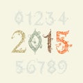 2015 ornamental numbers font, Happy New Year 2015 colorful detailed sign, greeting card, 1-10. Vector illustration for holiday des Royalty Free Stock Photo