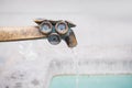 The ornamental old vintage water tap in the city center Marienplatz. Munich. Germany, Bavaria. Copy space Royalty Free Stock Photo