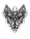 Ornamental painting of wolf, sacred animal, fractal effect