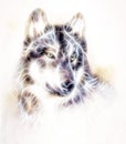 Ornamental painting of wolf, sacred animal, fractal effect.