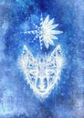 Ornamental painting of wolf , sacred animal and ornamental star with feathers