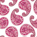 Ornamental paisley pattern. Indian textile design. Paisley seamless pattern. Decorative ethnic background. Lace print in pink Royalty Free Stock Photo