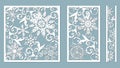 Ornamental panels with snowflake pattern. Laser cut decorative lace borders patterns. Set of bookmarks templates. Image suitable