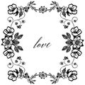 Ornamental pattern of leaf floral frame, template for card design of love. Vector Royalty Free Stock Photo