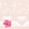 Ornamental pink banner with heart and flower