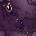 Ornamental purple and gold swirly background with fine feather details (tiled)