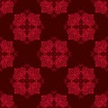 Ornamental repeating pattern desig. Round mandalas of radial stains. Red