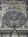 Ornamental Rose window of the Cathedral of Saints Vitus, Wenceslaus and Adalbert in Prague Royalty Free Stock Photo