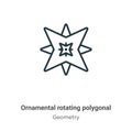 Ornamental rotating polygonal outline vector icon. Thin line black ornamental rotating polygonal icon, flat vector simple element