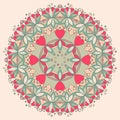 Ornamental round flower pattern with hearts