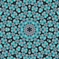 Ornamental round lace pattern of mandala in blue on black Royalty Free Stock Photo