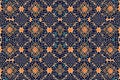 Pattern endless of oranges linear flowers with shapes abstract for repetitive rapport in blue background. Generative AI Royalty Free Stock Photo