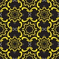 Ornamental seamless pattern. Yellow curve elements on the black