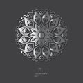 Ornamental silver flower oriental mandala on grey color background. Ethnic vintage pattern. Royalty Free Stock Photo