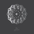 Ornamental silver flower oriental mandala on grey color background. Ethnic vintage pattern. Royalty Free Stock Photo