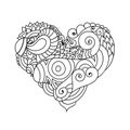 Ornamental St.Valentine`s greeting card with colorful zentangle doodle heart sketch. Ethnic tribal wavy vector heart