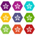 Ornamental star icons set 9 vector