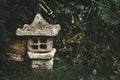 Ornamental stone lantern with moss on the top in zen garden Royalty Free Stock Photo