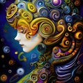 Ornamental swirly girl portrait. Abstract fashion portrait