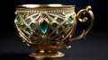 Antique Ornate Gold Cup With Emerald Green Stones