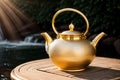 An ornamental tea pot pouring out a stream of golden sunlight