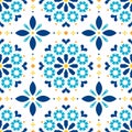 Lisbon Azulejos tiles seamless vector pattern - Portuguese retro old tile mosaic, decorative design in turqouoise and yellow