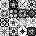 Lisbon Azujelo vector seamless tiles design - Portuguese retro black and white pattern, tile big collection Royalty Free Stock Photo