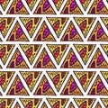 Ornamental triangled pattern with colorful leaves ornament. Seamless geomerical background. Folk ornament for textiles Royalty Free Stock Photo