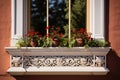 ornamental window ledge of an italianate style home Royalty Free Stock Photo