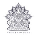 Ornamental woman in a yoga pose Vector illustration in ethnic, boho styles.