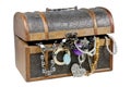 Ornamental Wooden Treasure Chest Overflowing with Jewellery Royalty Free Stock Photo