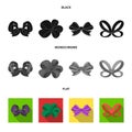 Ornamentals, frippery, finery and other web icon in black, flat, monochrome style.Bow, ribbon, decoration, icons in set