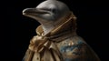 Sci-fi Baroque Dolphin Portrait In Blue And Gold Outfit