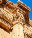 Ornamented with carving column capitel in the Temple of Bacchus, Baalbek, Lebanon