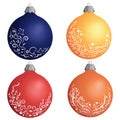 Ornamented Christmas balls with snow patterns in different colors isolated over white background. Eps 10 Royalty Free Stock Photo