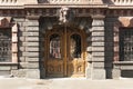 Ornamented wood ancient door old decoration of metal of the door photo.