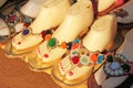Ornaments on the foot. Shoes India is sold on the market in India. Gift souvenir India Tibet Bazaar