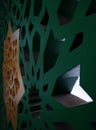 The ornaments inside the mosque to enter the light, are made of concrete painted green and gold Royalty Free Stock Photo