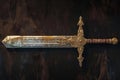 Ornate Ancient relic sword gold. Generate Ai