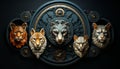 Ornate animal collection feline decoration in gold metal illustration generated by AI