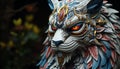 Ornate animal head sculpture in vibrant gold, East Asian culture generated by AI