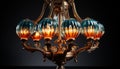 An ornate antique chandelier illuminates the elegant, luxurious room generated by AI